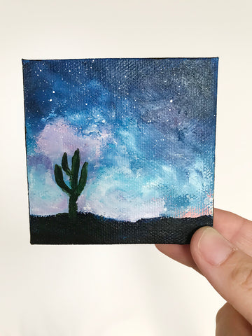 Tuscon Night Sky Original Acrylic Painting - 3x3 Tiny Art - april bern art & photography