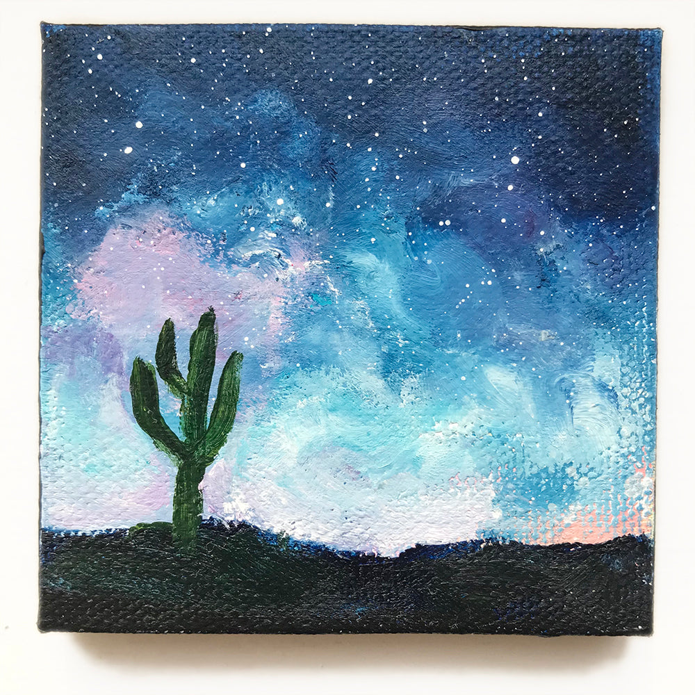 Tuscon Night Sky Original Acrylic Painting - 3x3 Tiny Art - april bern art & photography
