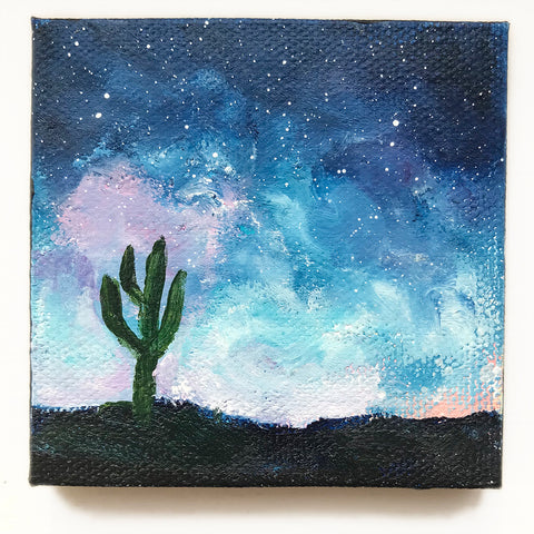 Tuscon Night Sky Original Acrylic Painting - 3x3 Tiny Art