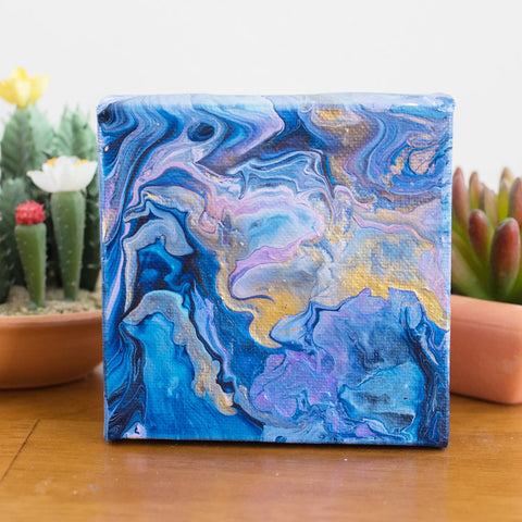 Blue Magic Acrylic Fluid Art Painting - 4x4 Abstract Art - april bern art & photography