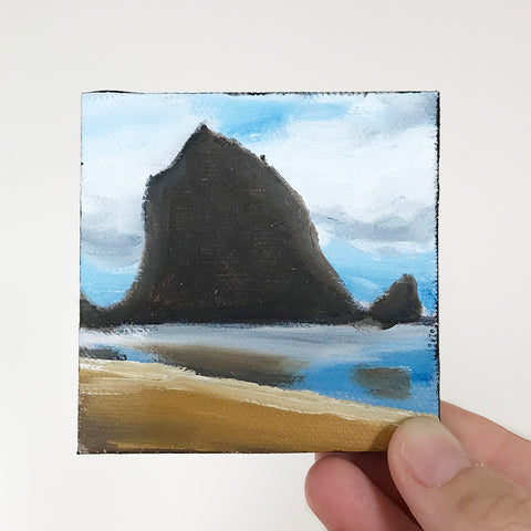 Cannon Beach Original Oil Painting - 3x3 Tiny Art - april bern art & photography