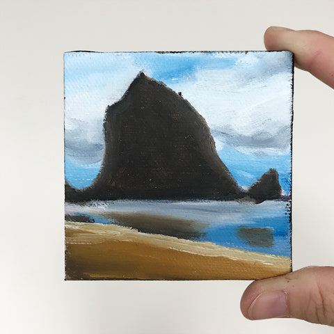 Cannon Beach Original Oil Painting - 3x3 Tiny Art - april bern art & photography