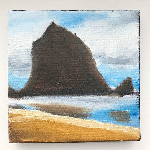Cannon Beach Original Oil Painting - 3x3 Tiny Art - april bern art & photography