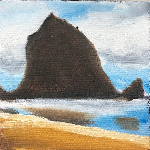 Cannon Beach Original Oil Painting - 3x3 Tiny Art - april bern art & photography