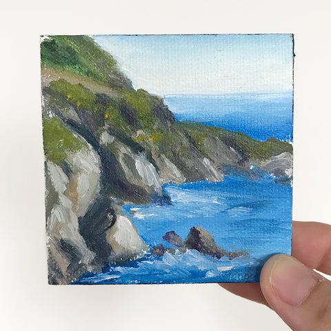 Big Sur California Original Oil Painting - 3x3 Tiny Art - april bern art & photography