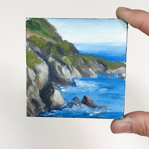 Big Sur California Original Oil Painting - 3x3 Tiny Art - april bern art & photography