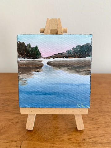 Serene Dreamscape Original Oil Painting - 3x3 Tiny Art - april bern photography