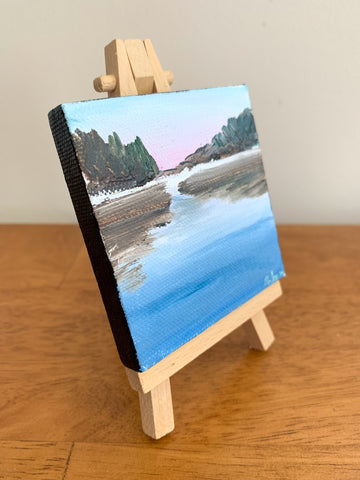 Serene Dreamscape Original Oil Painting - 3x3 Tiny Art - april bern photography