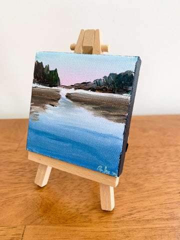Serene Dreamscape Original Oil Painting - 3x3 Tiny Art - april bern photography