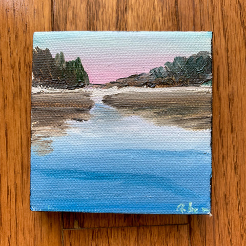 Serene Dreamscape Original Oil Painting - 3x3 Tiny Art - april bern photography