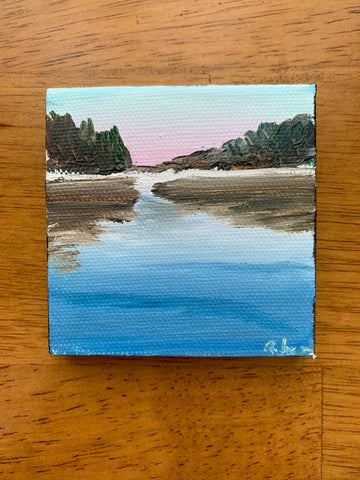 Serene Dreamscape Original Oil Painting - 3x3 Tiny Art - april bern photography