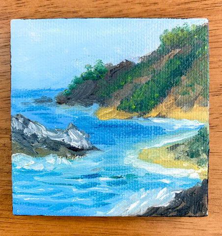 Big Sur California Landscape, Original Oil Painting - 3x3 Tiny Art - april bern photography