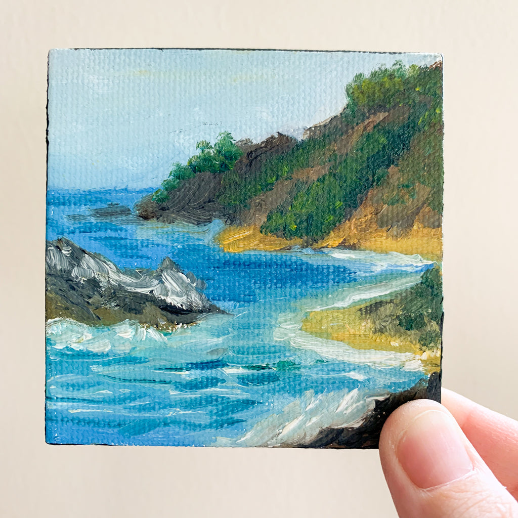 Big Sur California Landscape, Original Oil Painting - 3x3 Tiny Art - april bern photography
