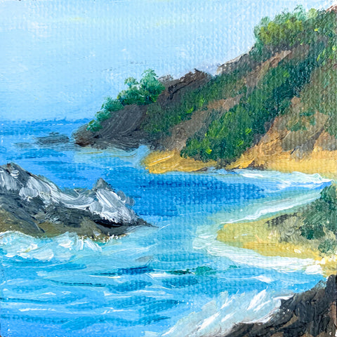 Big Sur California Landscape, Original Oil Painting - 3x3 Tiny Art - april bern photography
