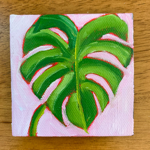 Tiny Monstera Original Oil Painting - 3x3 Tiny Art - april bern photography