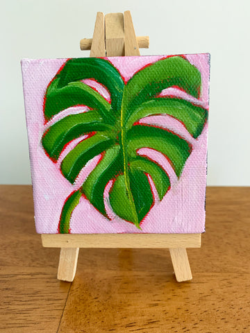 Tiny Monstera Original Oil Painting - 3x3 Tiny Art - april bern photography