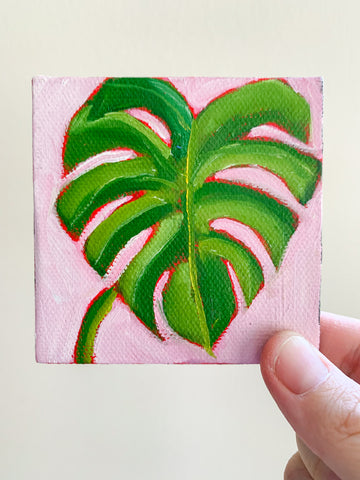 Tiny Monstera Original Oil Painting - 3x3 Tiny Art
