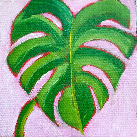 Tiny Monstera Original Oil Painting - 3x3 Tiny Art - april bern photography