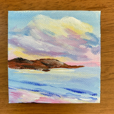 Small Seascape Original Acrylic Painting - 3x3 Tiny Art