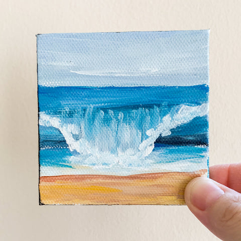 Beach Waves Original Oil Painting - 3x3 Tiny Art