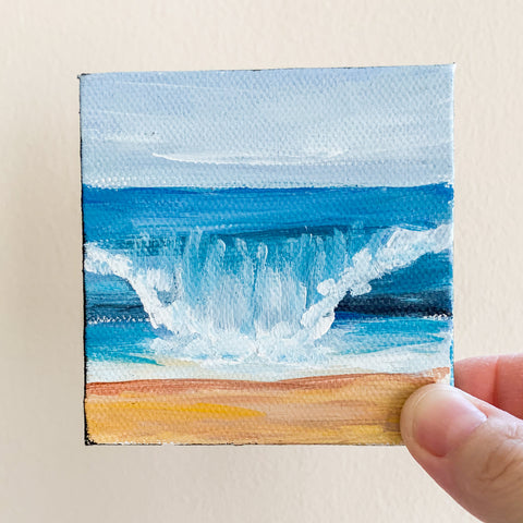 Beach Waves Original Oil Painting - 3x3 Tiny Art - april bern photography