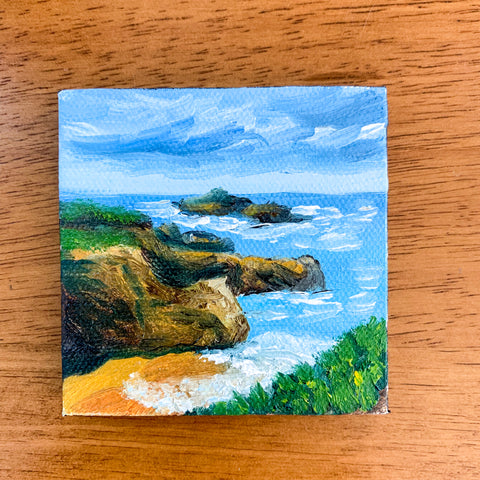 California Coast Original Oil Painting - 3x3 Tiny Art - april bern photography