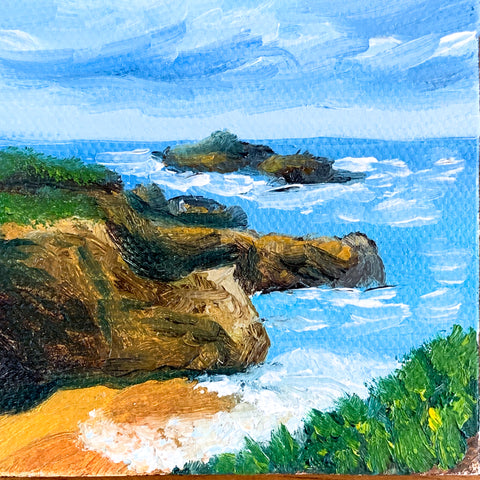 California Coast Original Oil Painting - 3x3 Tiny Art - april bern photography