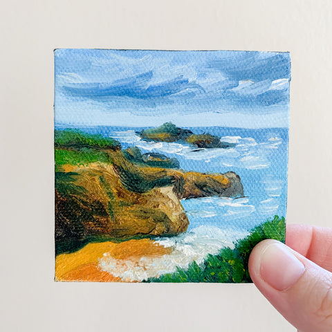 California Coast Original Oil Painting - 3x3 Tiny Art