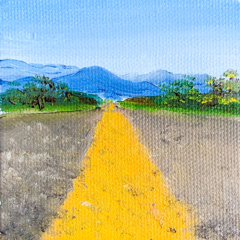 Open Road New Mexico Landscape Original Oil Painting - 3x3 Tiny Art - april bern photography