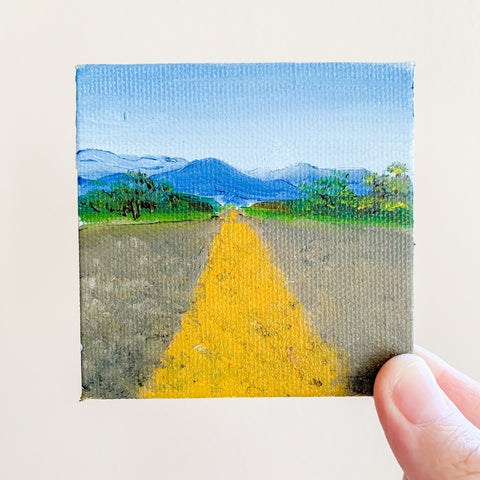 Open Road New Mexico Landscape Original Oil Painting - 3x3 Tiny Art