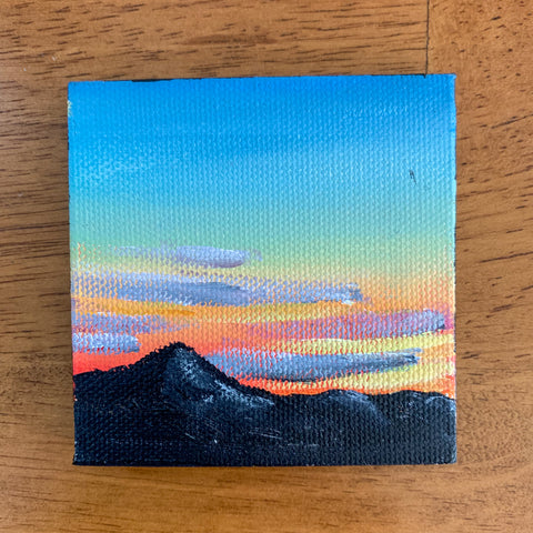 Mountain Sunset Landscape Original Acrylic Painting - 3x3 Tiny Art - april bern photography