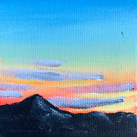 Mountain Sunset Landscape Original Acrylic Painting - 3x3 Tiny Art - april bern photography