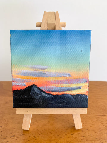 Mountain Sunset Landscape Original Acrylic Painting - 3x3 Tiny Art - april bern photography