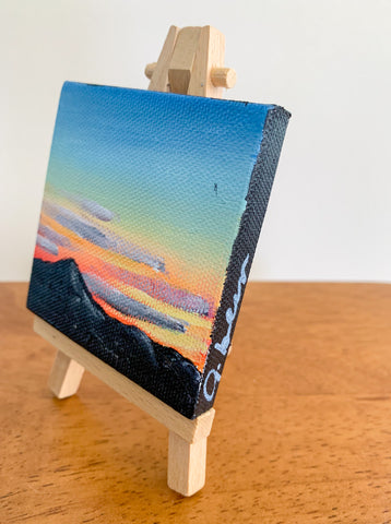 Mountain Sunset Landscape Original Acrylic Painting - 3x3 Tiny Art - april bern photography