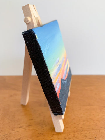 Mountain Sunset Landscape Original Acrylic Painting - 3x3 Tiny Art - april bern photography