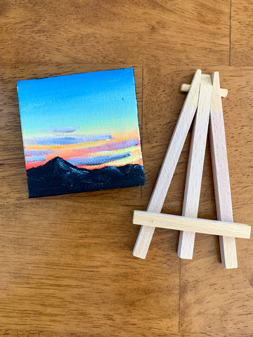 Mountain Sunset Landscape Original Acrylic Painting - 3x3 Tiny Art - april bern photography