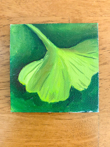 Mini Ginkgo Leaf Original Oil Painting - 3x3 Tiny Art - april bern photography