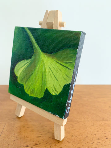 Mini Ginkgo Leaf Original Oil Painting - 3x3 Tiny Art - april bern photography