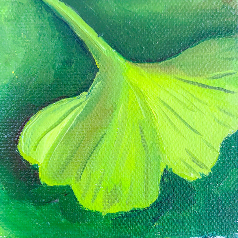 Mini Ginkgo Leaf Original Oil Painting - 3x3 Tiny Art - april bern photography