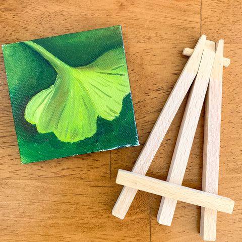 Mini Ginkgo Leaf Original Oil Painting - 3x3 Tiny Art - april bern photography