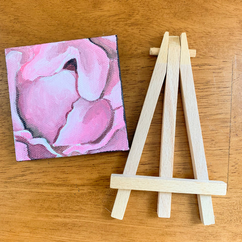Pretty Pink Peony Original Acrylic Painting - 3x3 Tiny Art - april bern photography