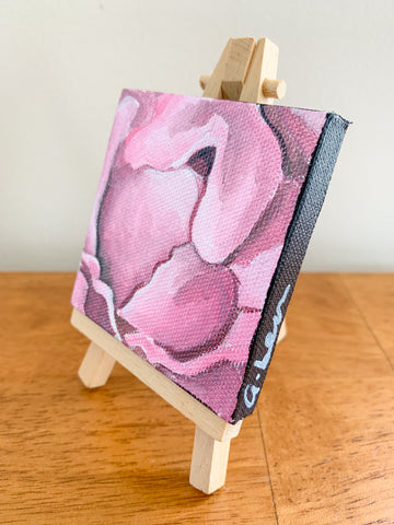 Pretty Pink Peony Original Acrylic Painting - 3x3 Tiny Art - april bern photography