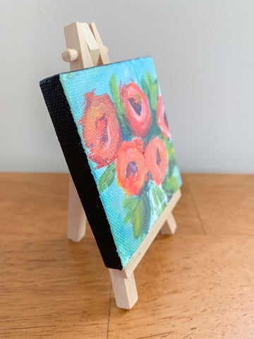 Mini Rose Bouquet Abstract Acrylic Painting - 3x3 Tiny Art - april bern photography