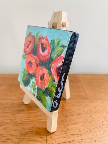Mini Rose Bouquet Abstract Acrylic Painting - 3x3 Tiny Art - april bern photography