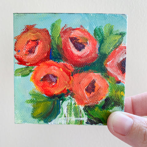 Mini Rose Bouquet Abstract Acrylic Painting - 3x3 Tiny Art