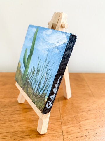 Saguaro Cactus Desert Landscape Acrylic Painting - 3x3 Tiny Art - april bern photography
