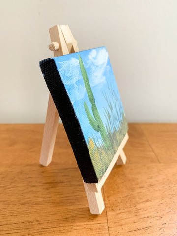 Saguaro Cactus Desert Landscape Acrylic Painting - 3x3 Tiny Art - april bern photography