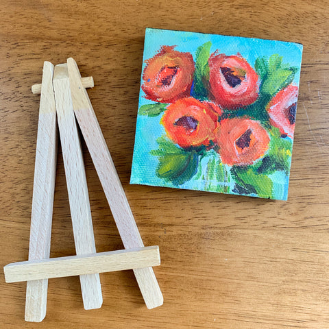 Mini Rose Bouquet Abstract Acrylic Painting - 3x3 Tiny Art - april bern photography