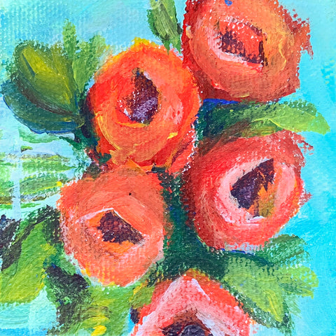 Mini Rose Bouquet Abstract Acrylic Painting - 3x3 Tiny Art - april bern photography