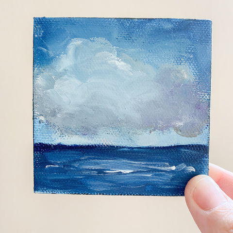 Stormy Ocean Small Seascape Acrylic Painting - 3x3 Tiny Art